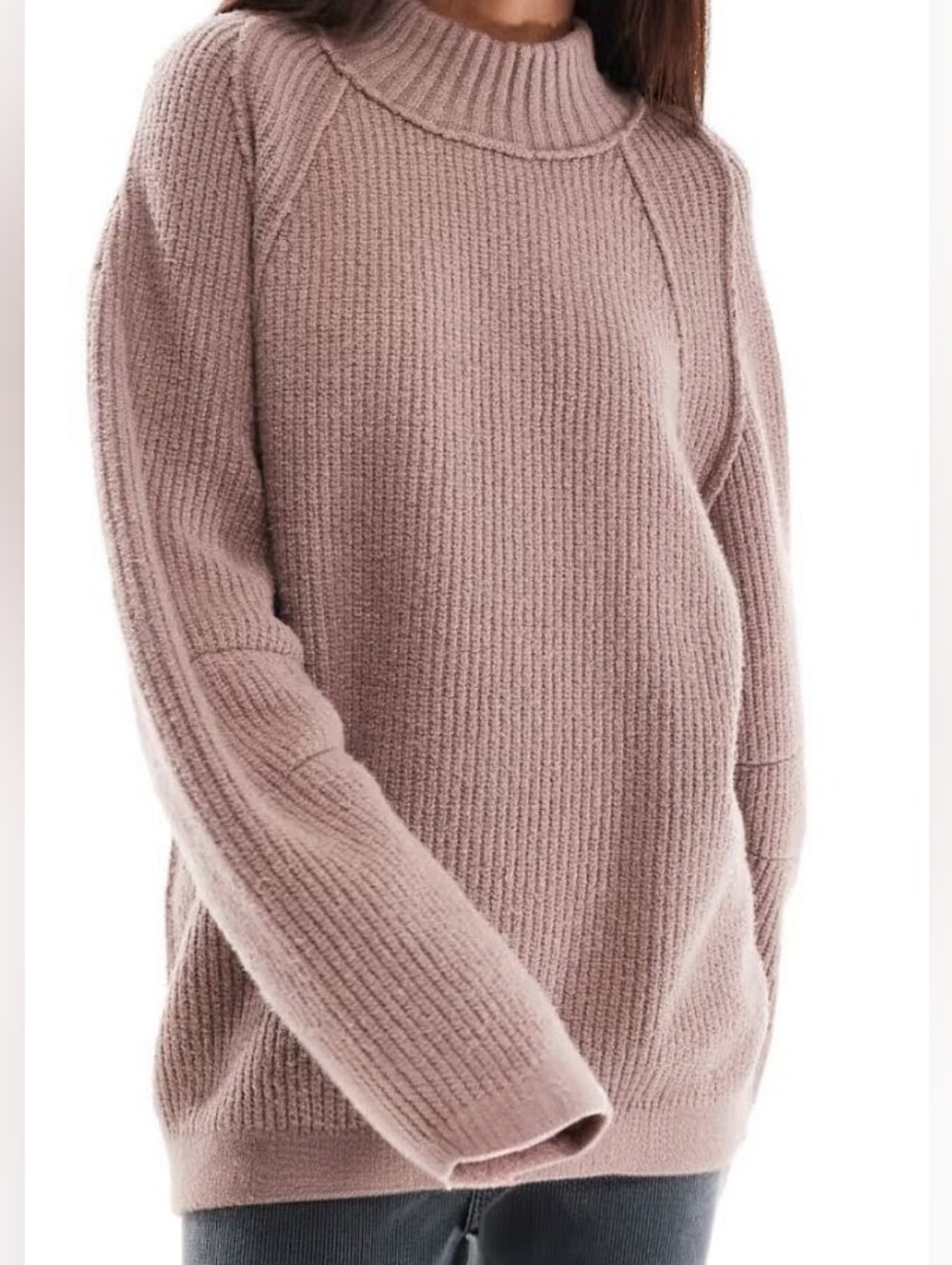Free People high neck oversized soft jumper in antler brown
